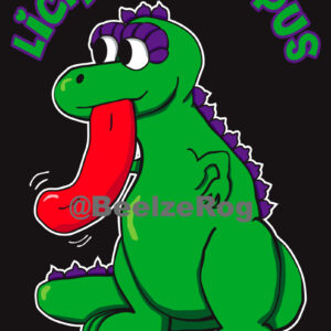 Lick-A-Lotta-Pus. A green cute dinosaur looking animal with a very long tongue.